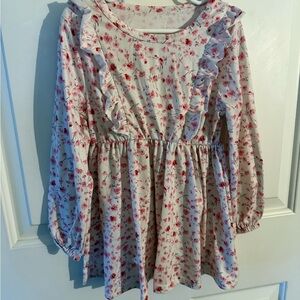 SHEIN Pink Floral Ruffle Long-Sleeve Girls Dress